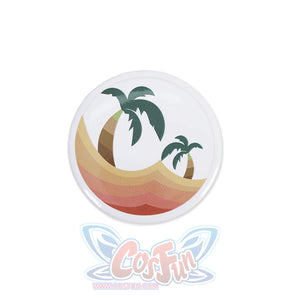 There is a graphic badge on the side of the pants, which features a tropical palm tree pattern.