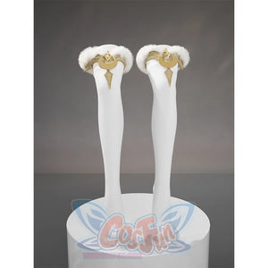 Zibai cosplay costume white stockings with gold ornamental tops and white fur trim accents