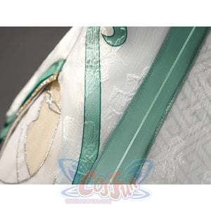 Zibai cosplay costume jacquard fabric featuring white quilted pattern with teal trim and accents