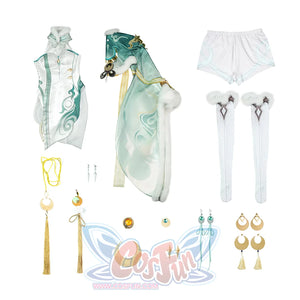 Zibai cosplay costume complete set with all pieces including cape, bodysuit, stockings, and accessories