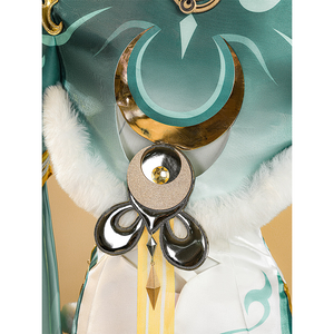 Zibai cosplay costume back ornament featuring gold crescent moon with circular metallic pendants