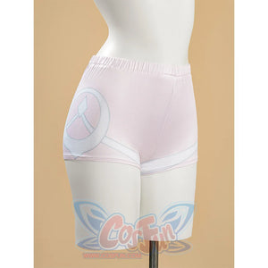 Zibai cosplay costume white legging shorts with turquoise circular design detail on hip