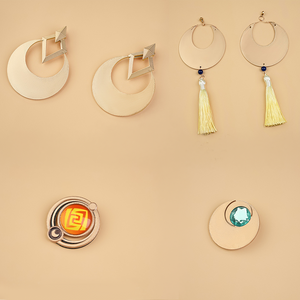 Zibai cosplay costume moon crescent earrings and pins with gold and turquoise gem accents