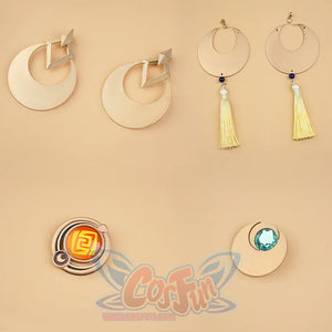 Zibai cosplay costume moon crescent earrings and pins with gold and turquoise gem accents