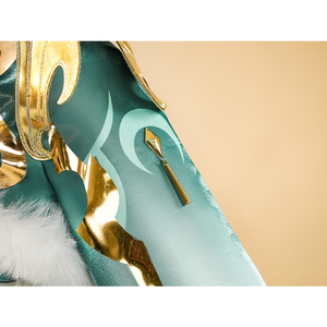 Zibai cosplay costume sleeve decorations with gold metallic trim and turquoise ombre fabric design