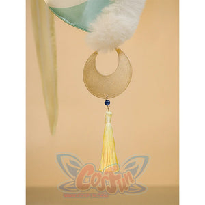 Zibai cosplay costume sleeve pendant featuring gold crescent with blue gem and cream-colored tassel