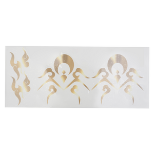 Zibai cosplay costume temporary tattoos featuring gold geometric flame and crescent moon designs