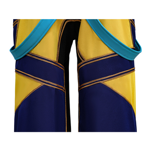 Zoey Cosplay Costume, the pants feature a dynamic color-block design composed of yellow, navy sections.