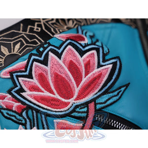 Zoey Cosplay Costume, there is an embroidered floral motif in red and pink tones.