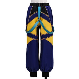 Zoey Cosplay Costume, yellow, navy, and black pants. back view.