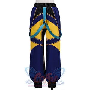 Zoey Cosplay Costume, yellow, navy, and black pants. back view.
