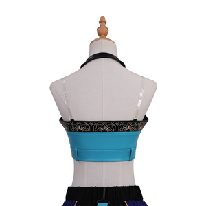 Zoey Cosplay Costume, blue top decoration with black edge and gold embroibery.