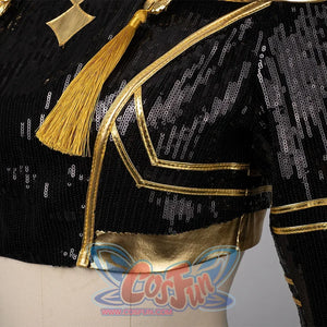 Zoey Cosplay Costume with balck sequins and golden decorations.
