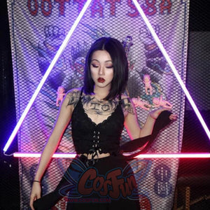 Spring Summer Black Lace Short Girl Lace Braces Lace Up Overbodice - cosfun