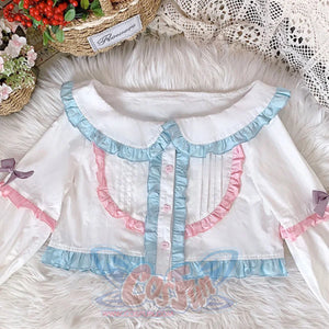 Sweet High Waist Lolita Jumper Skirt Sets White and Blue / S / Shirt