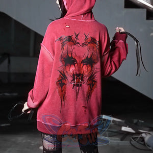Winter Washed Terry Loop Printed Loose Long-Sleeved Hoodie