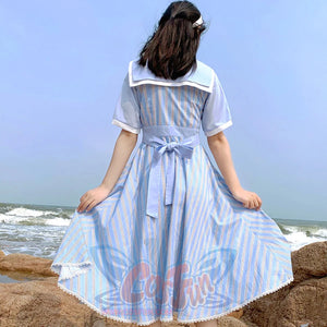 Summer Color Blocking Stripe Short-sleeved Dress - cosfun