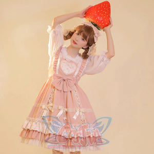 Sweet and Lovely Dot Lolita Jumper Skirt Pink / S