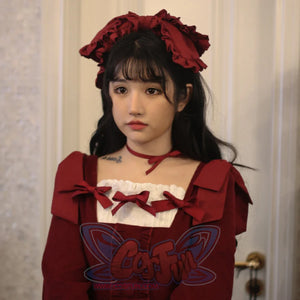 Lovely Elegant Lolita Large Size Slim Dress Red / One Size / Hairpin