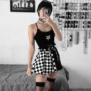 Punk High Waist Color Blocking Black and White Plaid Skirt S22898
