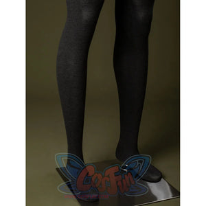 Ahsoka Tano cosplay tights detail keeps the black legwear smooth below the red costume pieces.