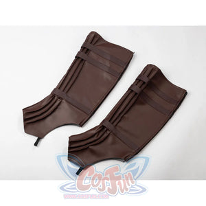 Anakin Skywalker cosplay costume shoe cover pair uses brown segmented panels and curved ankle shaping.