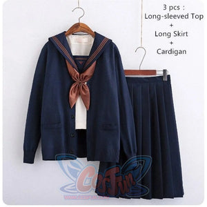 Anime Sailor Suit JSK School Uniform CLT6112 3 Pcs Long-Long / S School Uniform