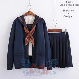 Anime Sailor Suit JSK School Uniform CLT6112 3 Pcs Long-Short / S School Uniform