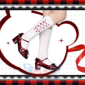 Lovely Bow Versatile Bear Lolita Calf Socks White Bow