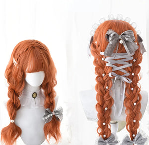 Soft Girl Harajuku Style Long Brunches Curly Wig Pumpkin Color