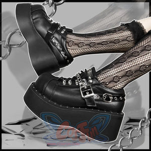 Original Spice Girl Sweet and Cool Lolita Thick Soled Shoes Matte Black / 34