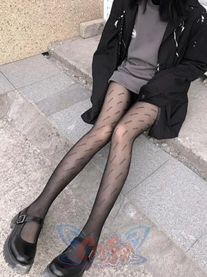 Black Letter Stockings Silk Print Sexy Socks Jk Thin Pantyhose For Women L / One Size