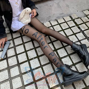 Black Letter Stockings Silk Print Sexy Socks Jk Thin Pantyhose For Women N / One Size