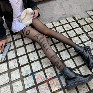 Black Letter Stockings Silk Print Sexy Socks Jk Thin Pantyhose For Women Stockings&socks