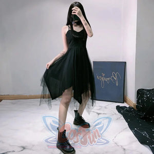 Black Tulle High Waist Sleeveless Slip Dress