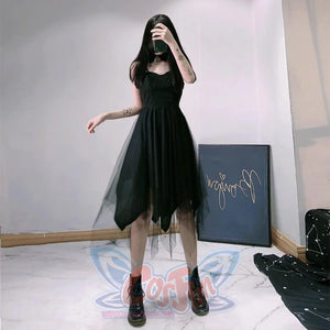 Black Tulle High Waist Sleeveless Slip Dress