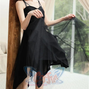 Black Tulle High Waist Sleeveless Slip Dress