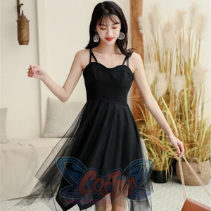 Black Tulle High Waist Sleeveless Slip Dress