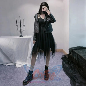 Black Tulle High Waist Sleeveless Slip Dress