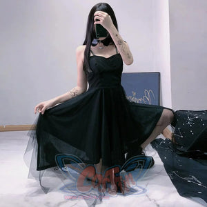 Black Tulle High Waist Sleeveless Slip Dress