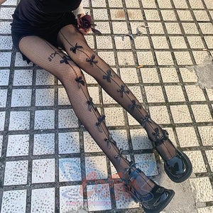 Bow Fishnet Pantyhose Black Sexy Stockings Jk Gothic Socks Stockings&socks