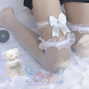 Bowknot Thigh High Over The Knee Fishnet Stockings Jk Socks White / One Size Stockings&socks