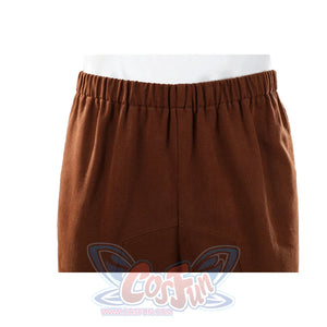 Buggy the Star Clown cosplay pants waistband detail shows gathered brown fabric at the top edge