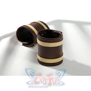 Buggy the Star Clown cosplay wrist guards pair shows dark brown cuffs accented by cream bands