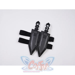 Bullseye Lester cosplay holster strap accessory lays out gray molded housing and black fastening bands