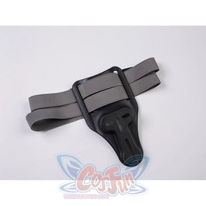 Bullseye Lester cosplay knife strap accessory presents a gray sheath secured by black elastic bands
