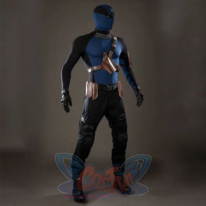 Bullseye Lester cosplay costume anchors the knife sheath and crossbody pouch over black tactical pants.