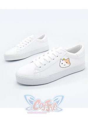 Bunny Kitty Print Casual Shoes Pu Slip-On Classic White Sneakers