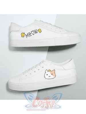 Bunny Kitty Print Casual Shoes Pu Slip-On Classic White Sneakers