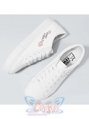 Bunny Kitty Print Casual Shoes Pu Slip-On Classic White Sneakers